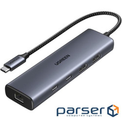 Хаб USB 3.2 Type-C -> 1xUSB-A 3.2/ 1xUSB-A 2.0/2xUSB-C 3.2/ RJ45 PD CM512 сірий UGREEN (45320)
