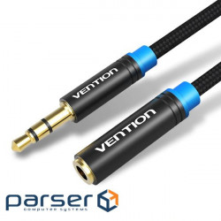 Кабель Vention Audio 3.5 mm M - 3.5 mm F, 0.5 m, Black (VAB-B06-B050-M)