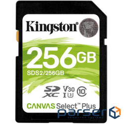 Карта памяти KINGSTON SDXC Canvas Select Plus 256GB UHS-I U3 V30 Class 10 (SDS2/256GB)