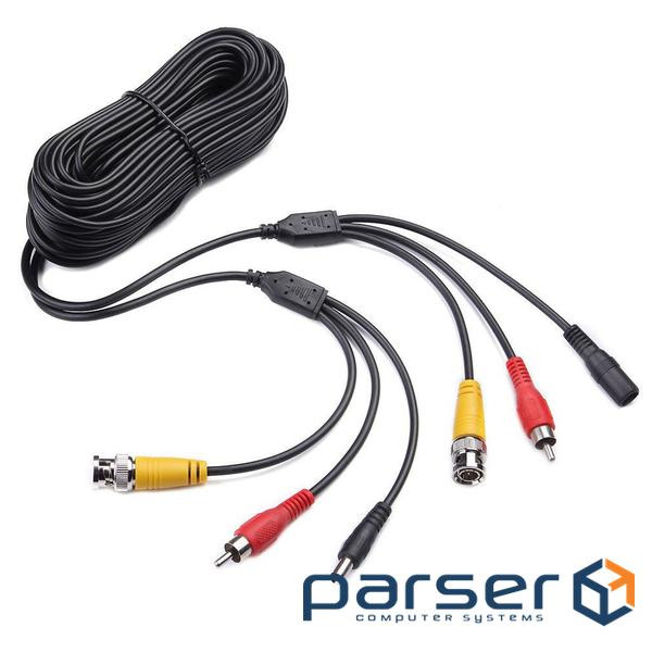 Patchcord combined coaxial+power+sound BNC+DC+AV 20m, black , Q50