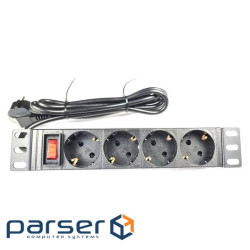 Удлинитель EServer 1U 10" 220В 4 розетки с выключателем 1.8м