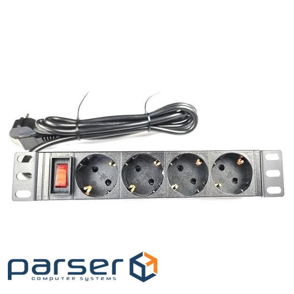 Удлинитель EServer 1U 10" 220В 4 розетки с выключателем 1.8м