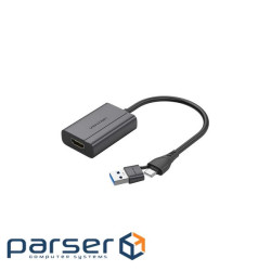 Перехідник USB-C + USB-A to HDMI M 0.15m gray Vention (ACYHB)