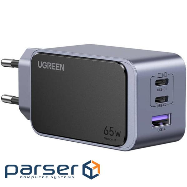 Зарядний пристрій Ugreen 3xUSB 65W (2xUSB-C+USB-A) Gan Nexode Fast Charger Grey X553 (35042)