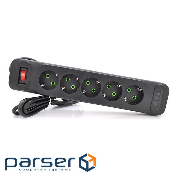 Мережевий фільтр F25, 5 розеток EU, кнопка включення з індикатором, 2 м, 3х0,75 мм, 2500 (F25-Black) , 2500 (F25-Black)