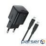 Зарядний пристрій Acefast USB-C PD20W GaN + cable USB-C to USB-C black (6974316286509)