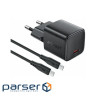 Зарядний пристрій Acefast USB-C PD20W GaN + cable USB-C to USB-C black (6974316286509)