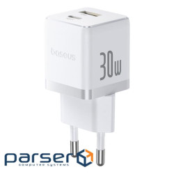 Зарядний пристрій Baseus 1xUSB-C 30W + 1xUSB white (P1011160A213-00)