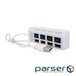 Хаб USB 2.0 4 порти з перемикачами на кожен порт, White, 480Mbts High Speed, підтримка (YT-HWS4HS-W) (YT-HWS4HS-W)