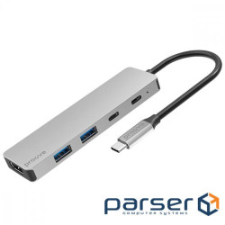 Концентратор Proove Iron Link 5 in 1 (2*Type-C + 2*USB3.0 + HDMI) Silver (HBIL00222024 silver)
