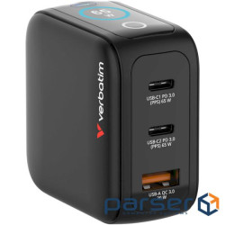 Зарядний пристрій VERBATIM Mini GaN 65W 2xUSB-C, 1xUSB-A, PD3.0, QC3.0 Black (30238)