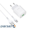 Зарядний пристрій HOCO C72Q Glorious USB QC3.0 + cable USB to Micro 5P 18W White (6931474732538)