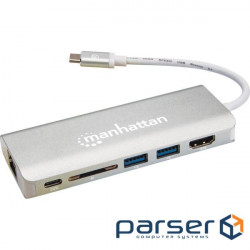 Port replicator MANHATTAN USB3.1 Type-C -> HDMI/USB 3.0x2/RJ45/SD/PD 60W Hub 7-in-1 Silver (152075)
