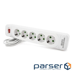 Мережевий фільтр F25, 5 розеток EU, кнопка включення з індикатором, 2 м, 3х0,75 мм, 2500 (F25-White) , 2500 (F25-White)