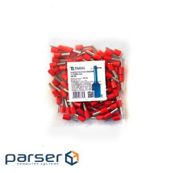 Наконечник штирьовий втулковий з ізоляцією 4 мм кв. червоний 100шт (087473)