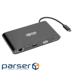 USB-C Dual Display Dock, 4K HDMI, VGA, 4K Mini DP, Gbe, Card Reader, 3x USB-A Ports, (U442-DOCK1-B)