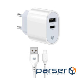 Зарядний пристрій MadeInFuture MFS12 12W 1xUSB-A + 1xUSB-C + cable USB-A to USB-C White (MIF82822)