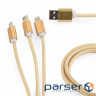Дата кабель USB 2.0 AM to Lightning + Micro 5P + Type-C 1.0m gold Cablexpert (CC-USB2-AM31-1M-G)