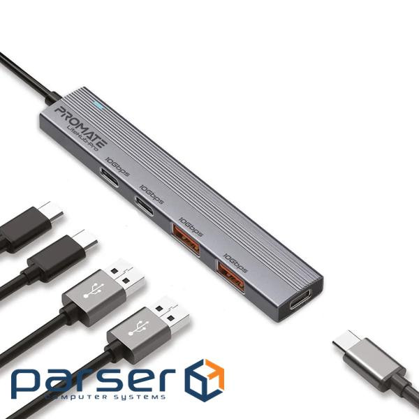 Концентратор USB Type-C Promate LiteHub-Pro 4 in 1 Grey