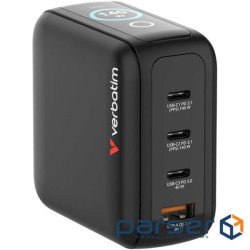 Зарядний пристрій VERBATIM Mini GaN 140W 3xUSB-C, 1xUSB-A, PD3.0, QC3.0 Black (30240)