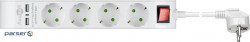 Кабель живлення-подовжувач IEC(Schuko) 1x4 M/F,1.4m Strip +USB +вимикач,білий (75.05.5481-1)
