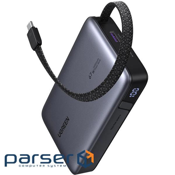 УМБ Ugreen 20000mAh PB550 67W USB-A, USB-C In/Out, with built-in USB-C cable Grey (55996B)