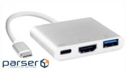 Док-станція USB3.1 Type-C --> HDMI/USB3.0/Type-C (F), кабель 0.1м , OEM (S0733)