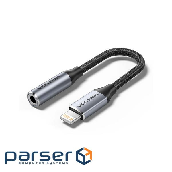 Перехідник Lightning to 3.5mm 0.1m cotton braided aluminum gray Vention (BMBHA)