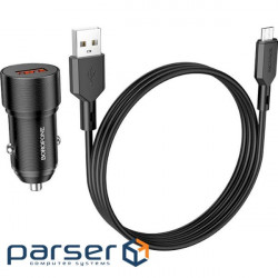 Car charger BOROFONE BZ19A Wisdom 1xUSB-A Black w/Micro-USB cable (BZ19AMB)