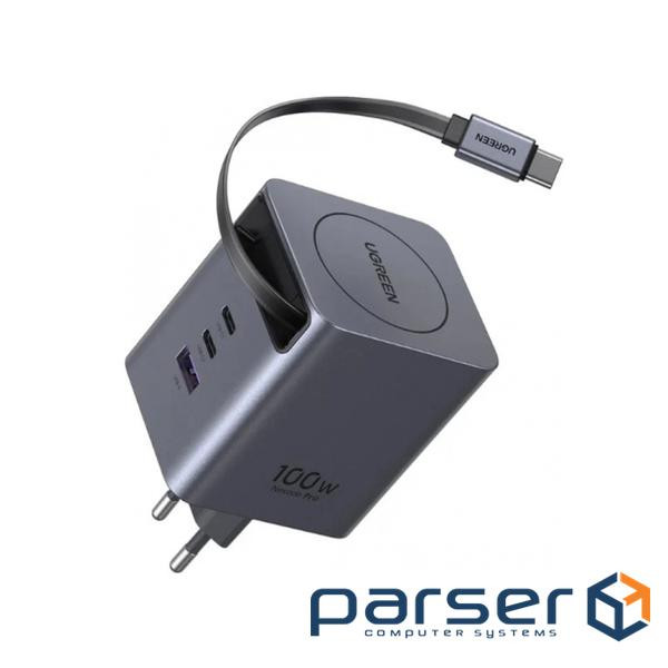 Зарядний пристрій Ugreen USB-C PD100W GaN + cable USB-C to USB-C retractable (65828)