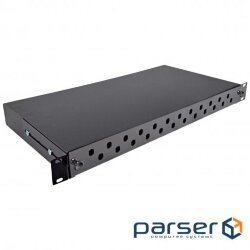 Патч-панель 24 порти ST / FC, порожня, 1U, каб.вводі для 2xPG13.5 + 2xPG16, чорна (UA-FOP24ST-B)