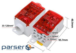 Паралельний розгалужувач-спліттер проводів UKK250, 11виходів(латунь)5-2,5*16мм2*1-35-12 (UKK250 RED) 2*1-35-12 (UKK250 RED)