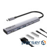 Концентратор USB Type-C Promate LinkHub-5x 5 in 1 Grey