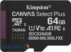 Карта пам"яті Kingston 64GB microSDXC class 10 UHS-I V10 A1 Canvas Select Plus (SDCS3/64GBSP)