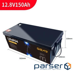 Літій-залізо-фосфатний акумулятор GEAR LiFePO4 12.8V 150AH (BMS-100A / 100A), (GB-LiFePo4-12.8-150) GEAR LiFePO4 12.8V 150AH (BMS-100A / 100A), (GB-LiFePo4-12.8-150)