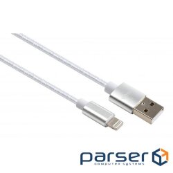 Дата кабель USB 2.0 AM to Lightning 1m nylon silver Vinga (VCPDCLNB1S)
