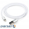Дата кабель USB 2.0 AM to Lightning 1m nylon silver Vinga (VCPDCLNB1S)