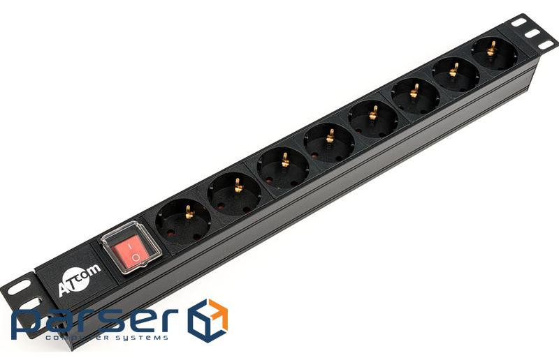 Power distribution module 1U, 19'', Atcom, Black, 8 sockets (PDU-8W-CN-WS)