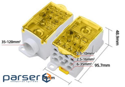 Паралельний розгалужувач-спліттер проводів UKK250, 11виходів(латунь)5-2,5*16мм2*1-35 (UKK250 YELLOW) 2*1-35 (UKK250 YELLOW)