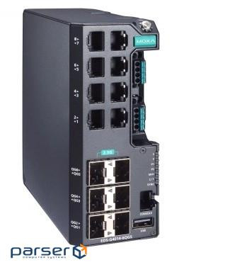 Керований комутатор Full Gigabit Ethernet, 8 портів 10/100/1000BaseT(X), 6 (EDS-G4014-6QGS-LV-T)