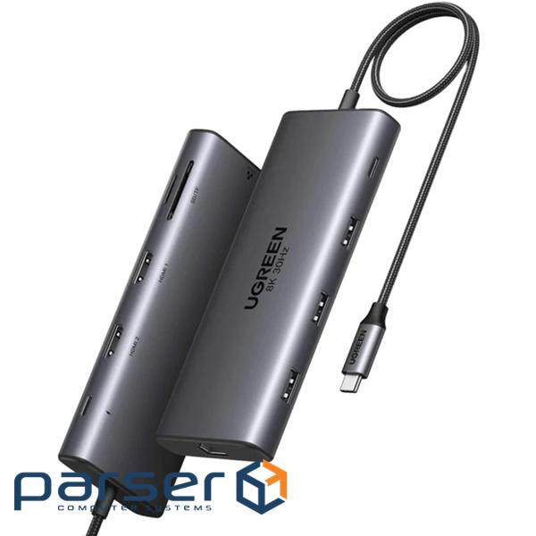 Док-станція USB3.2 Type-C --> HDMIx2,8K30Hz/4K60Hz/3xUSB-A/2xUSB-C 3.2/ RJ45/SD/TF/PD 100W C (15534)