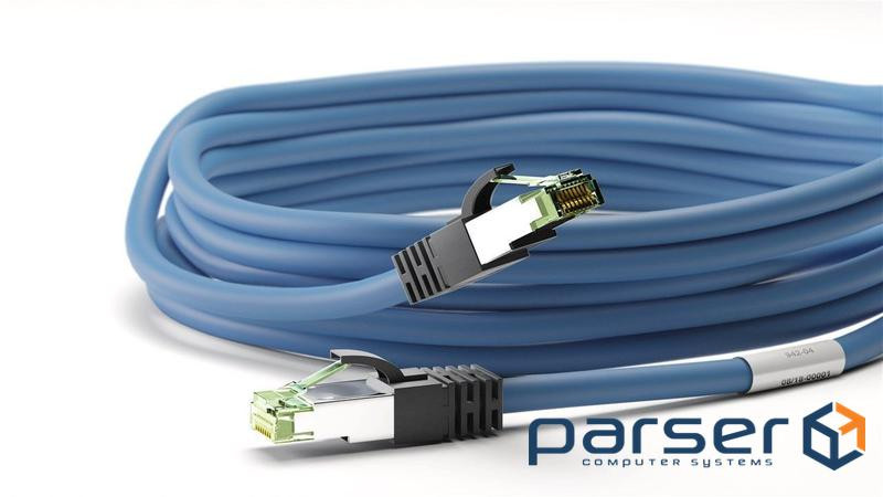 Shielded patch cord RJ45 SFTP8.1 10.0m, patch AWG24 D=8.2mm LSOH Gold Cu, blue (75.04.5664-5)