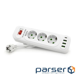 Мережевий фільтр F23U, 3 розетки EU+3 USB+PD, кнопка включення з індикатором, 2 м, 3х0, (F23U-White) 0, (F23U-White)