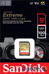 Memory card SanDisk SD 32GB C10 UHS-I U3 R100/W60MB/s Extreme V30 (SDSDXVT-032G-GNCIN)