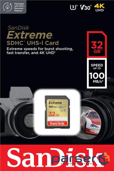 Карта пам'яті SanDisk 32GB SD class 10 UHS-I Extreme (SDSDXVT-032G-GNCIN)