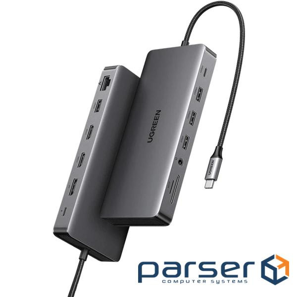 Док-станція USB3.2 Type-C --> HDMIx2,4K60Hz/4xUSB-A/2xUSB-C3.2/DP4K60Hz/RJ45/SD/TF/AUX PD 10 (15978)