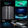 Док-станція USB3.2 Type-C --> HDMIx2,4K60Hz/4xUSB-A/2xUSB-C3.2/DP4K60Hz/RJ45/SD/TF/AUX PD 10 (15978)