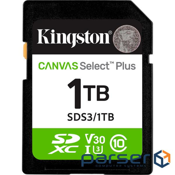 Карта пам"яті 1TB SDXC Canvas Select Plus Gen3 150 MB/s C10 UHS-I U3 V30 KINGSTON SDS3/1TB