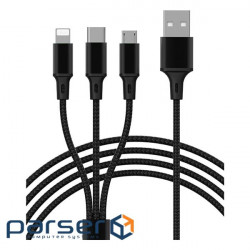 Дата кабель USB 2.0 AM to Lightning + Micro 5P + Type-C Azeada PD-B92th Black Proda (PD-B92th-BK)