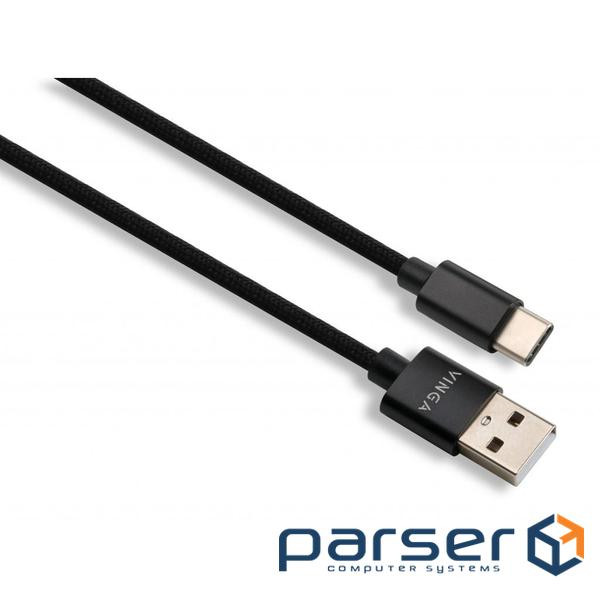 Дата кабель USB 2.0 AM to Type-C 1m nylon black Vinga (VCPDCTCNB1BK)